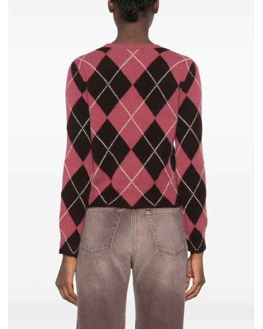 Be You Red Argyle-Pattern Crew Neck Sweater