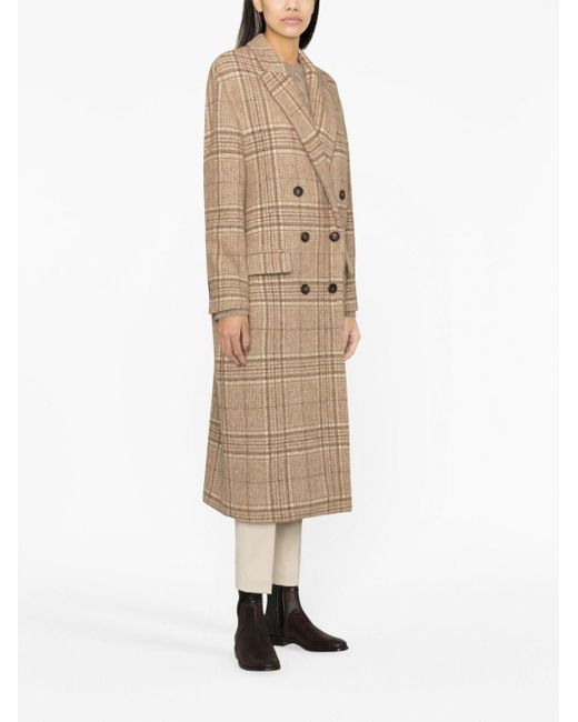 Brunello Cucinelli Plaid Double-breasted Coat in het Natural