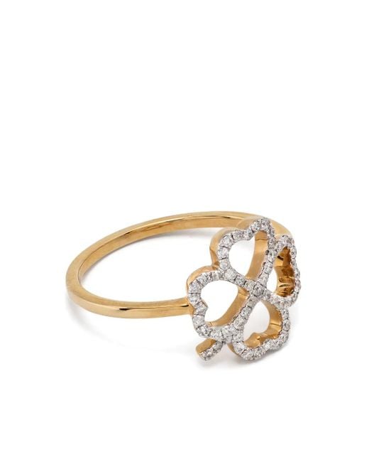 Yvonne Léon Metallic 18Kt Bague Fil Trèfle Diamonds Ring
