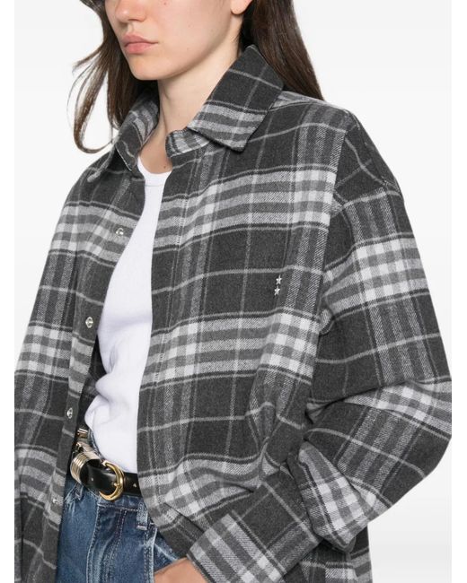 ICON DENIM Gray Check-Pattern Raw-Cut Shirt
