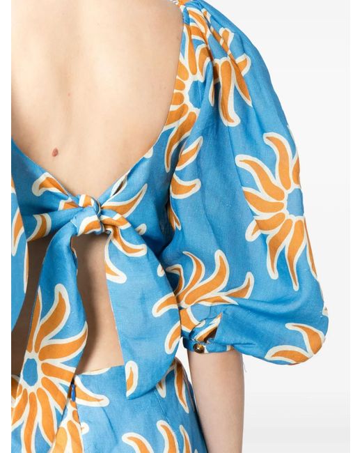 Cala De La Cruz Blue Timbiqui Graphic-Print Linen Dress