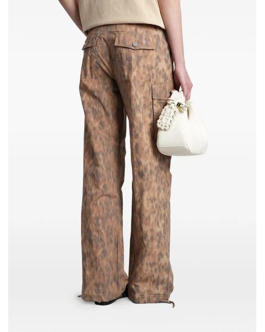 Ganni Natural Printed Cotton Trousers