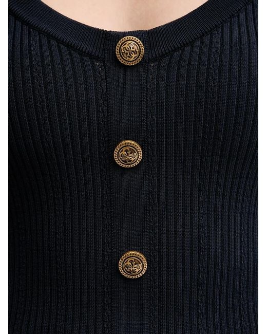 Guess Black Emmie Ribbed-Knit Button Top