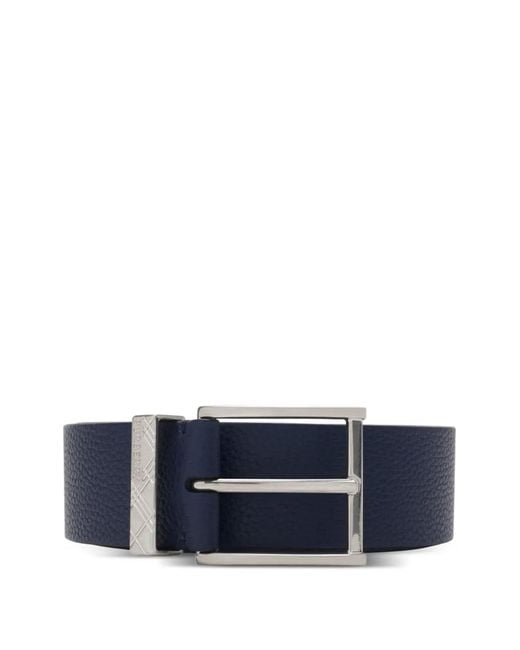 Burberry Blue Engraved-Check Leather Belt for men