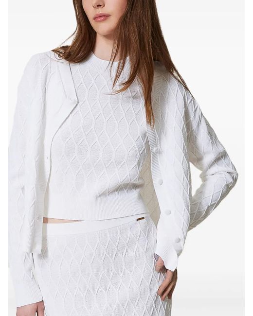 Twinset White Lozenge Cardigan