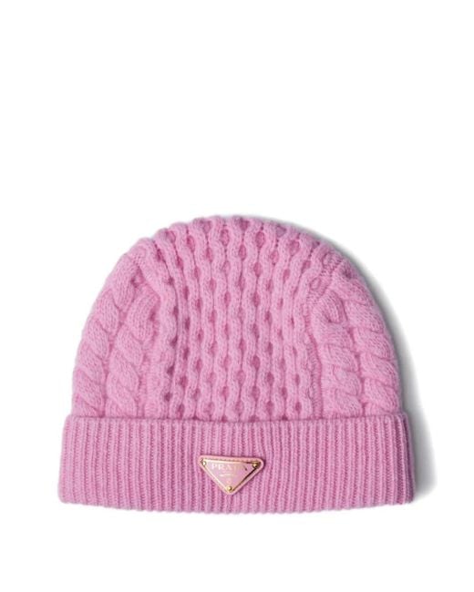 Gorro con logo triangular Prada de color Pink