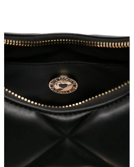Love Moschino Black Quilted Logo-Plaque Shoulder Bag
