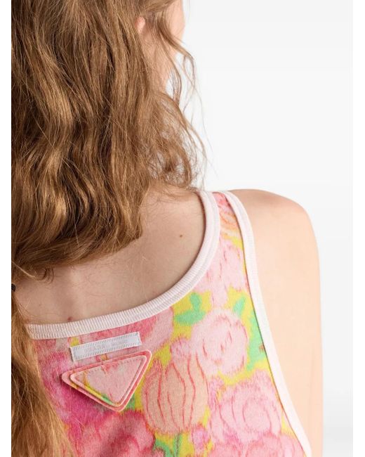 Prada Geribbelde Tanktop Met Logoprint in het Pink