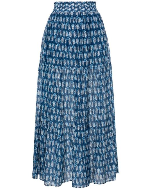 Mc2 Saint Barth Blue Cheyenne Tiered Maxi Skirt