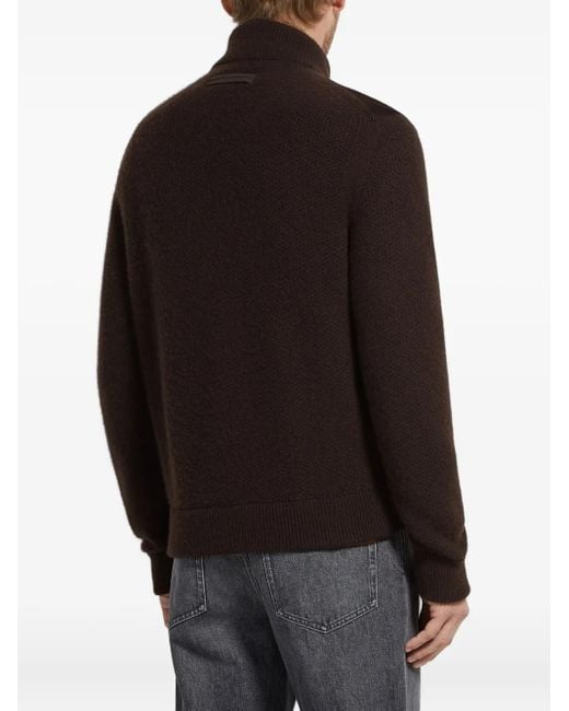Zegna Black Button-Fastening Panelled Cardigan for men