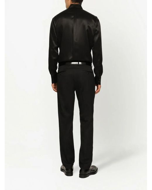 Dolce & Gabbana Black Martini-Fit Button-Down Satin Shirt for men