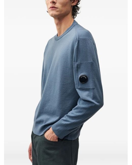 C P Company Blue Lens-Detail Crew-Neck Sweater for men