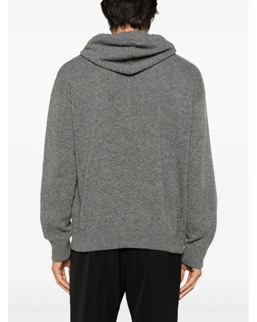 Roberto Collina Gray Mélange-Effect Merino-Blend Knitted Hoodie for men