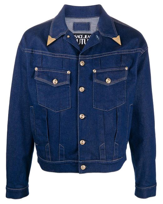 Versace Jeans Blue Metal-tip Collar Denim Jacket for men