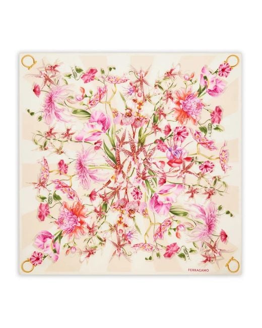 Ferragamo Pink Printed Silk Foulard