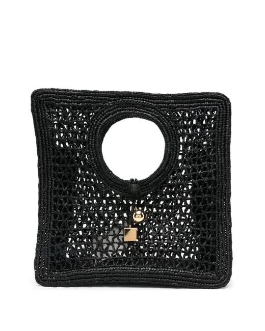 Jacquemus Black Circular-Handle Raffia Tote Bag