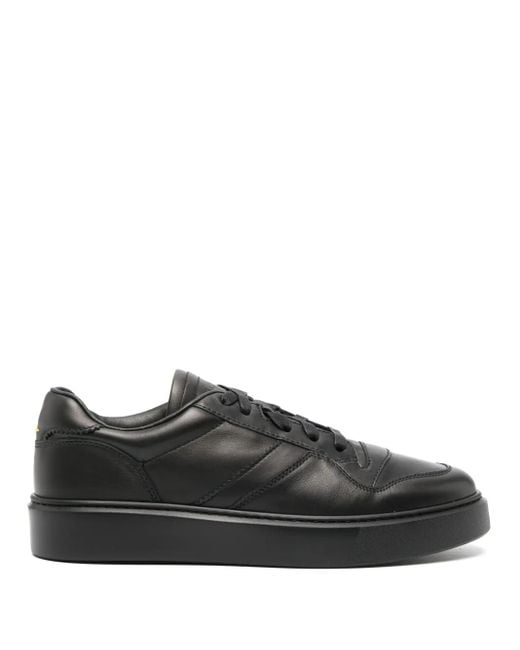 Doucal's Black Logo-Debossed Leather Sneakers for men