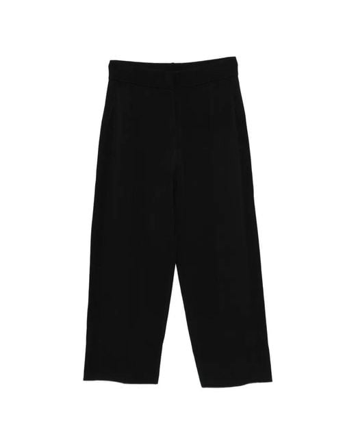 Marina Rinaldi Black Ribbed-Knit Wide-Leg Trousers