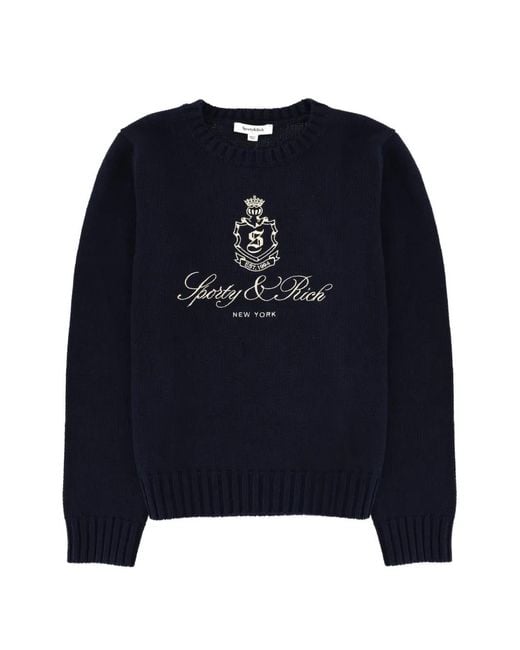 Sporty & Rich Blue Crewneck Graphic Sweater