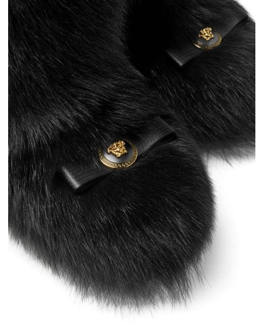 Versace Black Gianni Ribbon Shearling Boots