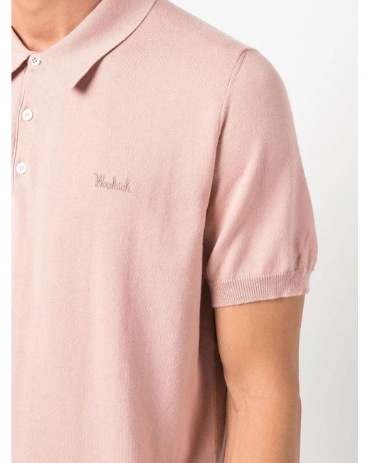 Woolrich Pink Logo-Embroidered Knitted Polo Shirt for men