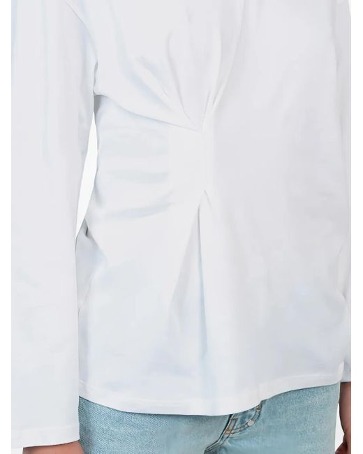 GIMAGUAS White Long-Sleeve Gathered-Detail Polo Shirt