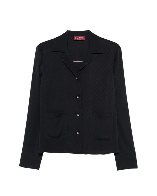 Gucci Black Diamond-Pattern Buttoned Shirt