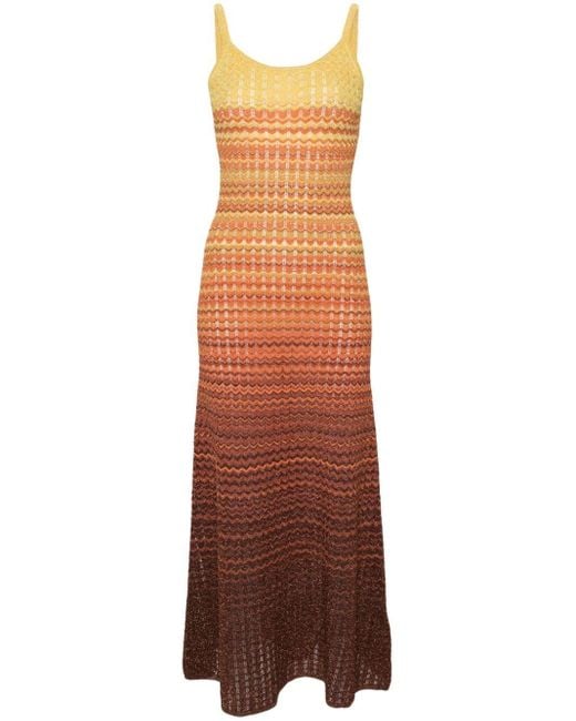 Sandro Brown Gradient Pointelle-knit Maxi Dress