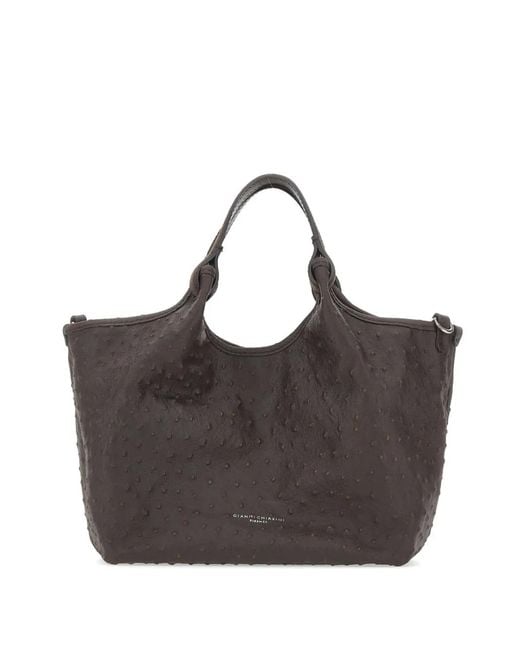 Gianni Chiarini Brown Sac Cabas Dua Médium À Effet Autruche