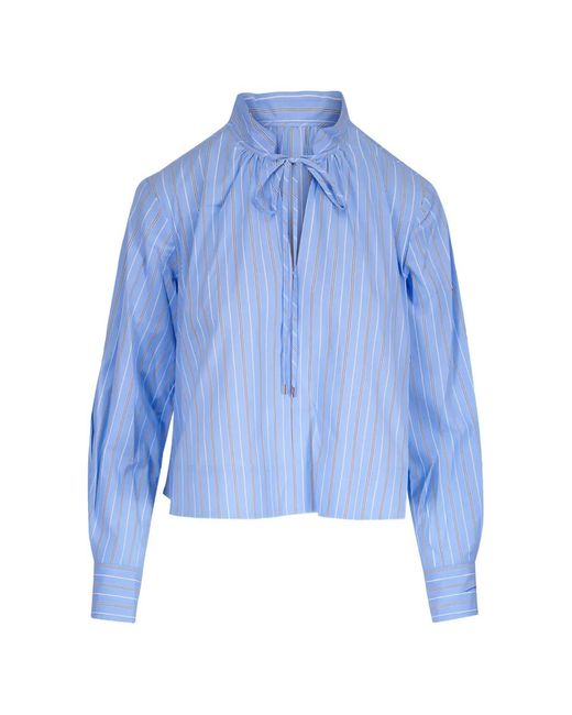 Veronica Beard Blue Kaits Striped Tie Blouse