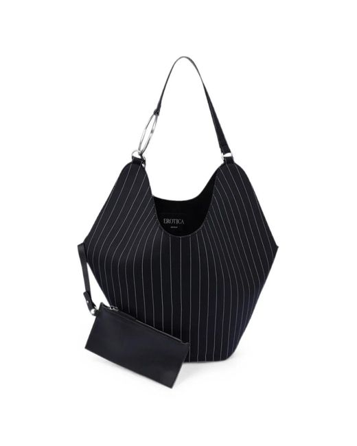 Dondup Blue Large Pinstripe-Pattern Shoulder Bag