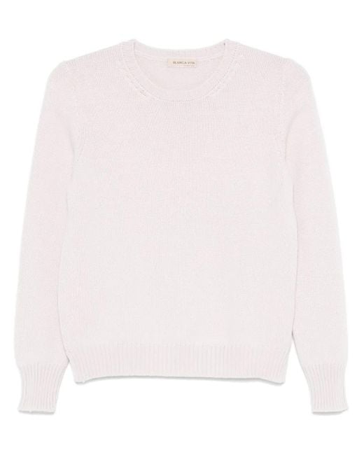Blanca Vita Pink Ribbed-Knit Sweater