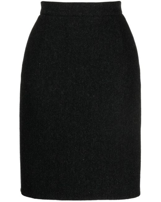 Jil Sander Black High-Waist Herringbone Skirt