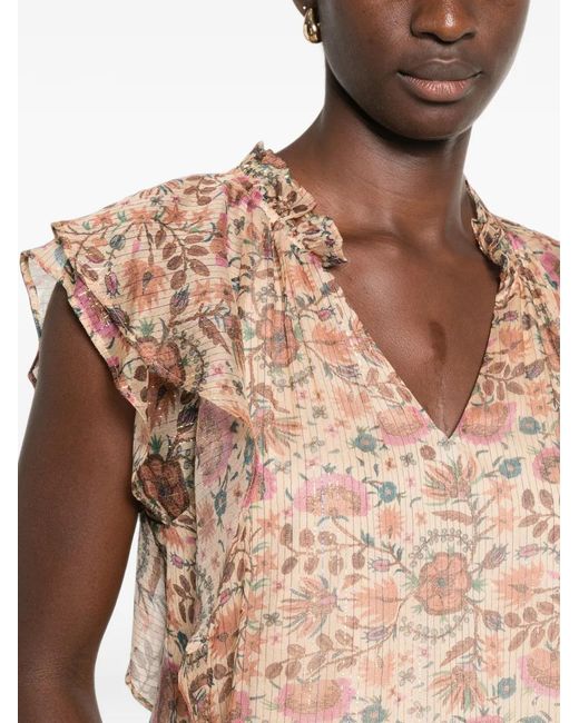 MAISON 123 Pink Floral-Print Ruffled Top
