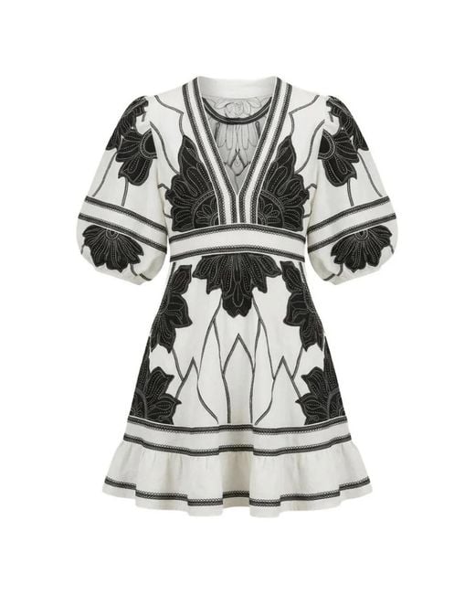 Scarlett Poppies Gray Petal Whispers Embroidered Dress