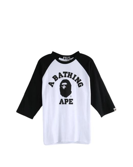 A Bathing Ape Black College Logo-Print Raglan-Sleeve T-Shirt for men