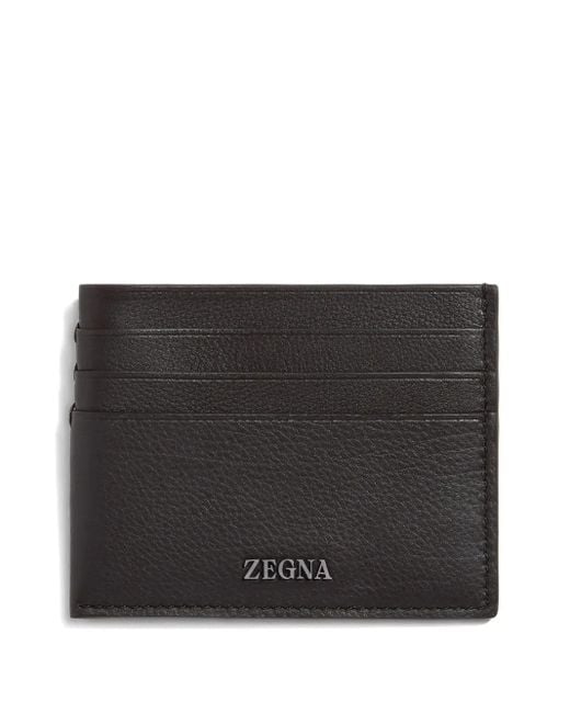 Tarjetero de piel con logo Zegna de hombre de color Black