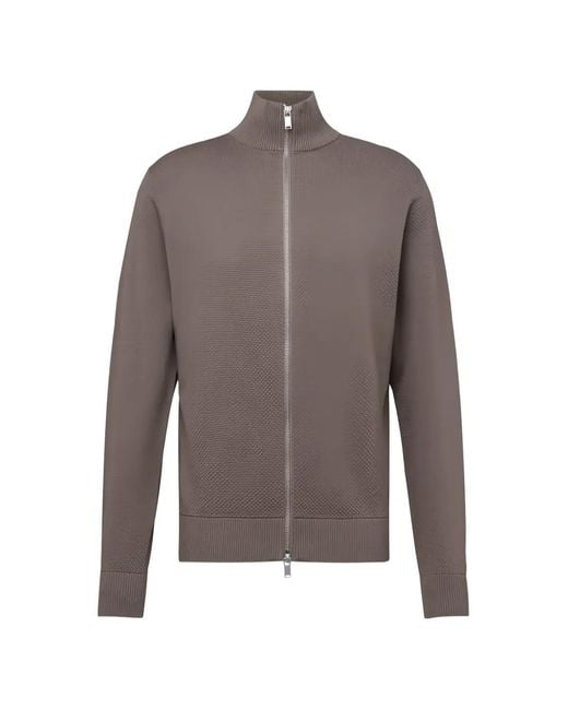 Drykorn Brown Zip-Up Textured-Knit Sweater for men