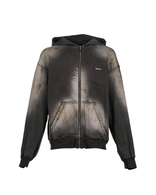 we11done Gray Dirty-Wash Zip-Up Hoodie for men