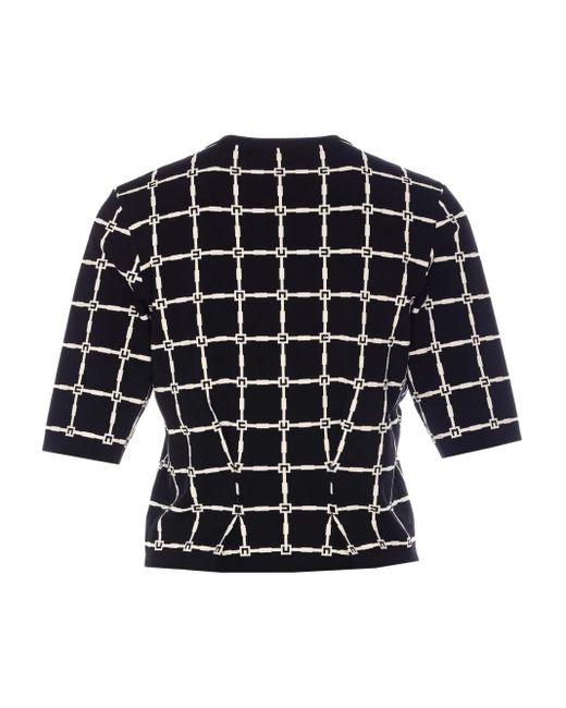 Elisabetta Franchi Black Grid-Patterned Double-Breasted Top