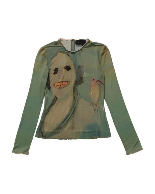 Simone Rocha Green Graphic-Print Long-Sleeve Top