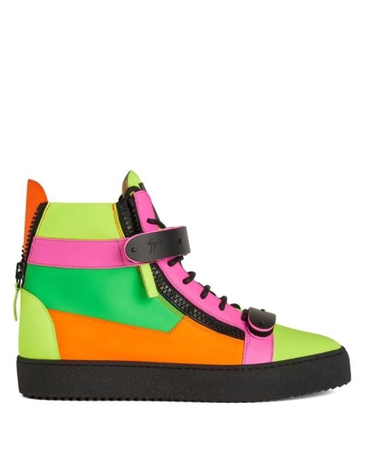 Giuseppe Zanotti Green Coby Leather Double-Straps Mid-Top Sneakers for men