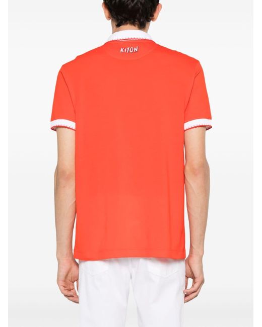 Kiton Orange Piqué-weave Polo Shirt for men