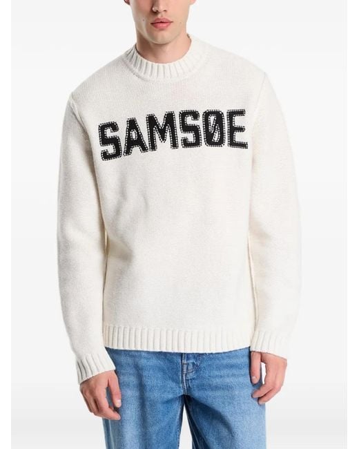 Samsøe & Samsøe White Sadavide Crew-Neck Sweater for men