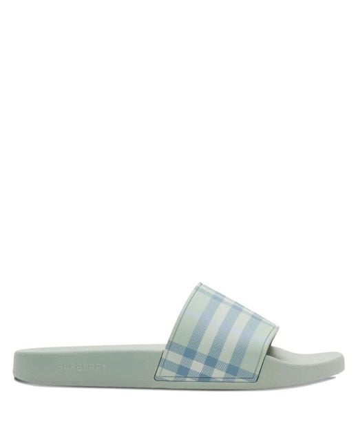 Burberry Green Check-Pattern Slides