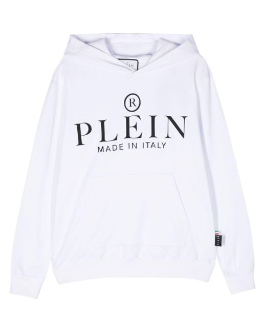 Philipp Plein White Logo-appliqué Cotton Hoodie for men