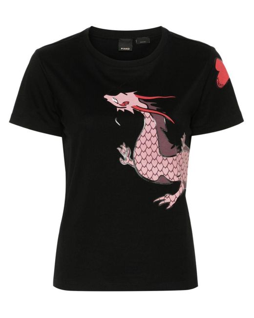 Pinko Black Quentin T-Shirt mit Drachen-Print