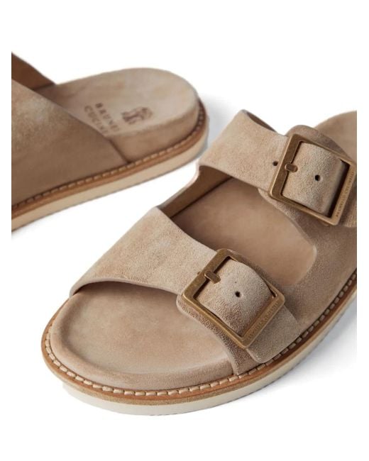 Brunello Cucinelli Natural Two-Strap Suede Sandals for men