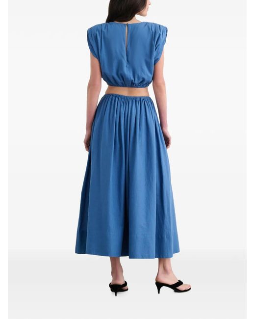 Toccin Blue Sirelle Padded-Shoulder Cropped Blouse