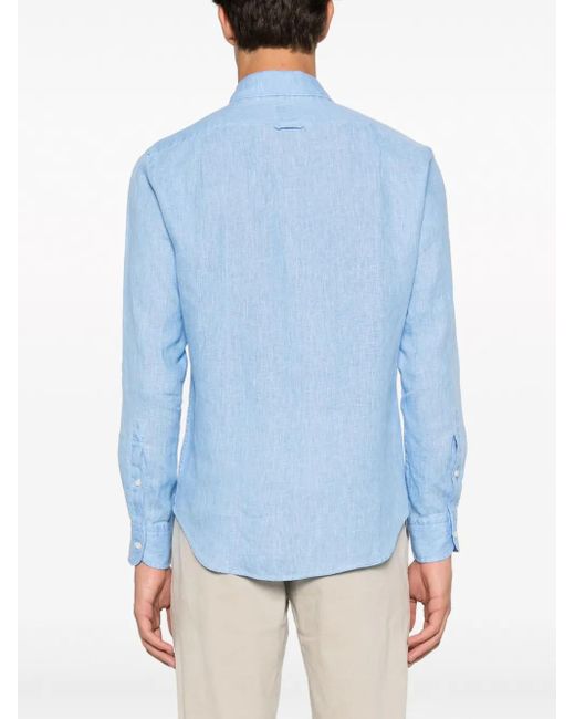Boggi Blue Long-Sleeve Linen Shirt for men